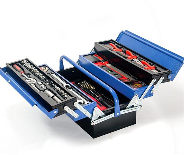 BULLET 118pc Metal Cantilever Tool Kit Box Set with Cordless Screwdriver, Blue & Black
