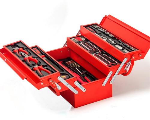 BULLET 118pc Metal Cantilever Tool Kit Box Set with Cordless Screwdriver, Red