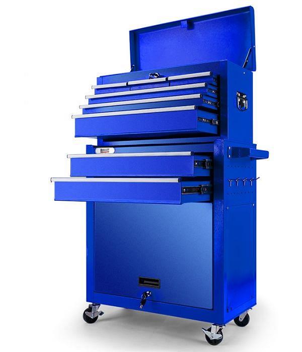 BULLET 8 Drawer Tool Box Cabinet Chest Storage Toolbox Garage Organiser Set - Blue