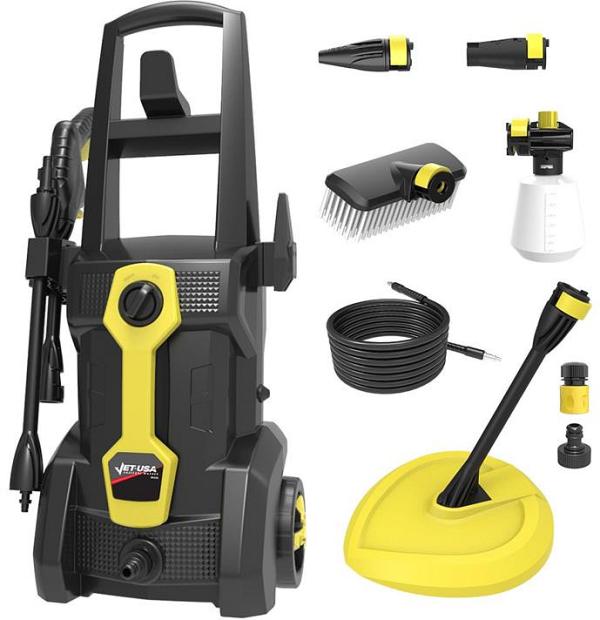 JET-USA RW535 Electric High Pressure Washer, 2600PSI Water Cooled Motor, 2 Nozzles, Brush Head, Deck Cleaner, Detergent Bottle