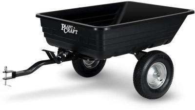 PLANTCRAFT Poly Dump Cart, 272kg Load Heavy Duty Tipper Trailer, 16-inch Tyres, for Ride-on Lawn Mower Tractor, ATV, Quad Bike