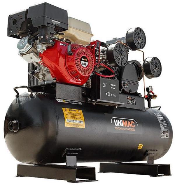 UNIMAC 115PSI 150L 18HP Industrial Petrol Powered Air Compressor with Electric Key Start