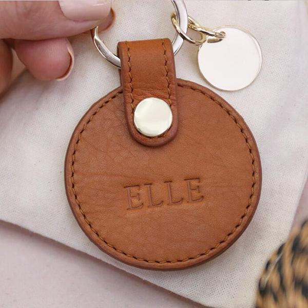 Personalised Tan Leather Circle Keyring