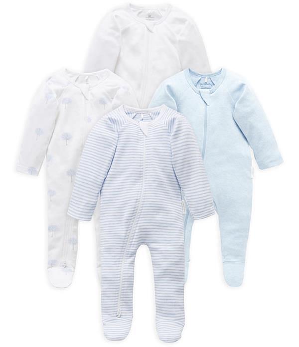 Purebaby Baby Blue Zip Growsuit 4 Pack