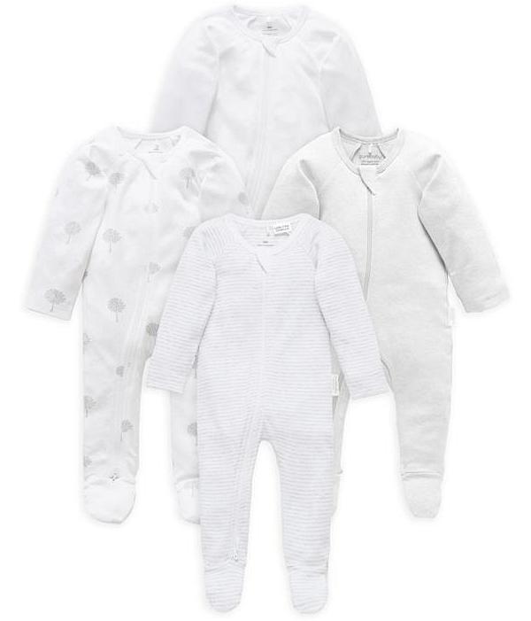 Purebaby Essential Zip Growsuit 4 Pack