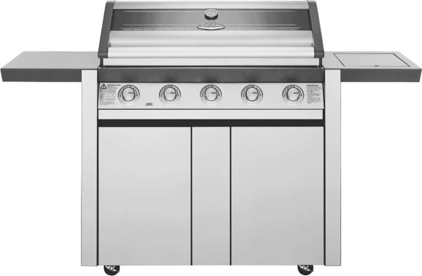 BeefEater BMG1651SA BeefEater 1600 Series Stainless Steel 5 Burner BBQ & Trolley w/ Side Burner, Cast Iron Burners & Grills
