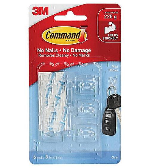 Command 17006CLR Mini Clear Hooks 6-Pack - Box of 6