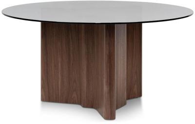 Benton 1.5m Round Grey Glass Dining Table - Walnut by Interior Secrets - AfterPay Available