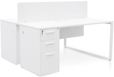 Ex Display - Halo 2 Seater 160cm Office Desk With Privacy Screen - White - Upgraded Legs by Interior Secrets - AfterPay Available
