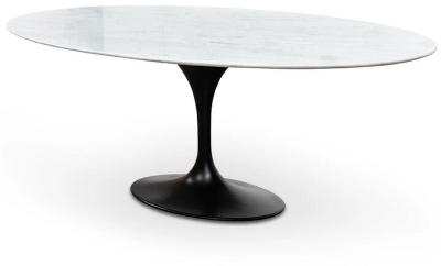 Ex Display - Tulip 2m White Marble Oval Dining Table - Black Base by Interior Secrets - AfterPay Available