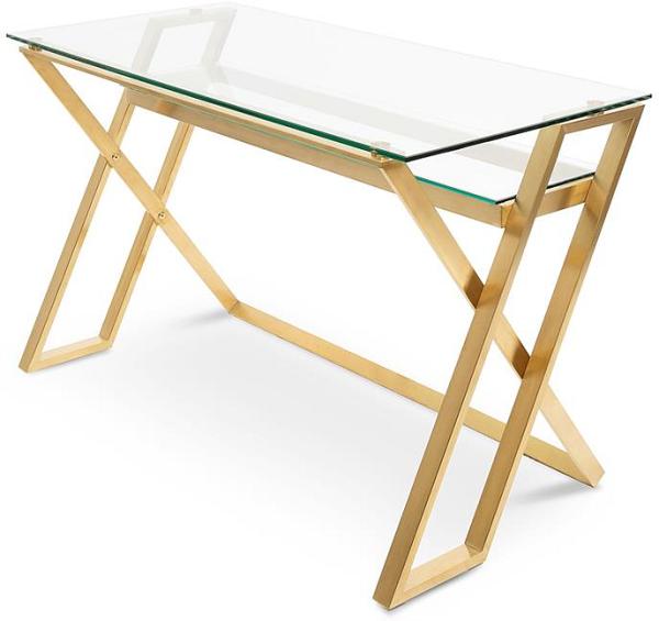Ex Display - Vanessa 120cm Glass Home Office Desk - Brushed Gold Base by Interior Secrets - AfterPay Available