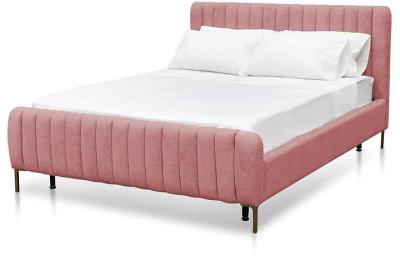 Korey Queen Bed Frame - Blush Peach Velvet - Last One by Interior Secrets - AfterPay Available