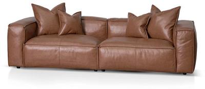 Loft 4 Seater Sofa with Cushion and Pillow - Caramel Brown Leather by Interior Secrets - AfterPay Available