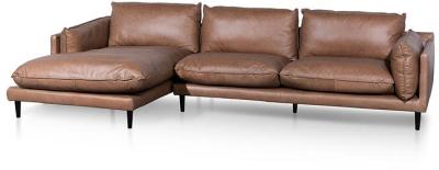Lucio 4 Seater Left Chaise Leather Sofa - Saddle Brown - Last One by Interior Secrets - AfterPay Available
