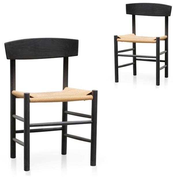 Set of 2 - Erika Rattan Black Dining Chair - Natural Seat by Interior Secrets - AfterPay Available