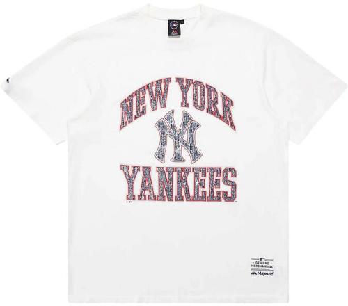 Men's NY Yankees Cracked Puff Arch Tee, White /