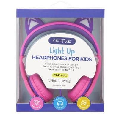 Cactus Comfort Kids Headphones Cat Ear Light up Pink/Purple