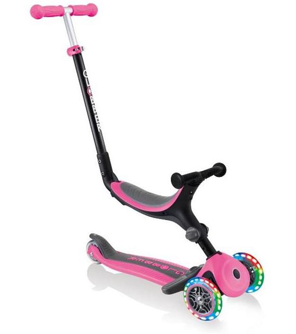 Globber GO UP Fold Plus Convertible Scooter with Light Up Wheels - Pink
