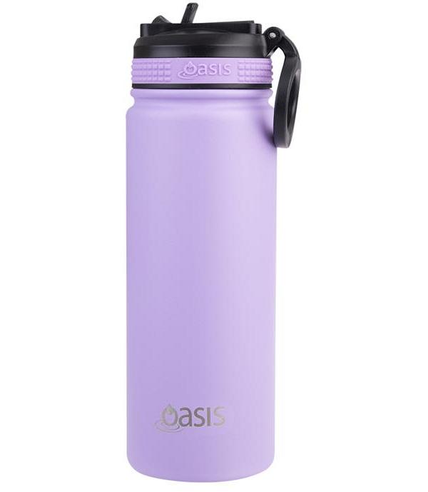 Oasis Stainless Steel Double Wall Insulated Challenger Sports Bottle with Sipper Straw (550ml) Lavender