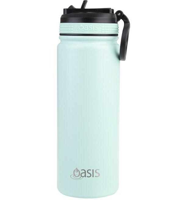 Oasis Stainless Steel Double Wall Insulated Challenger Sports Bottle with Sipper Straw (550ml) Mint