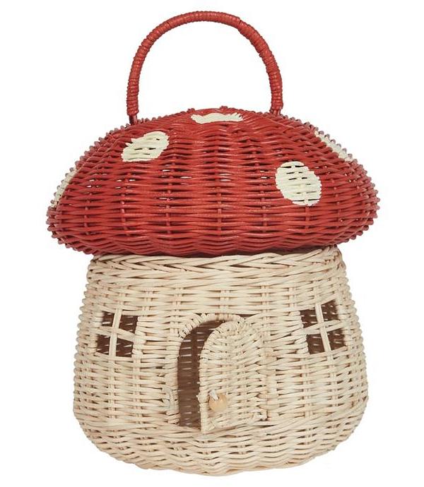 Rattan Mushroom Basket - Red