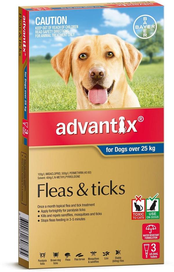 Advantix Spot-On Flea & Tick Control Treatment for Dogs over 25kg - 3-Pack