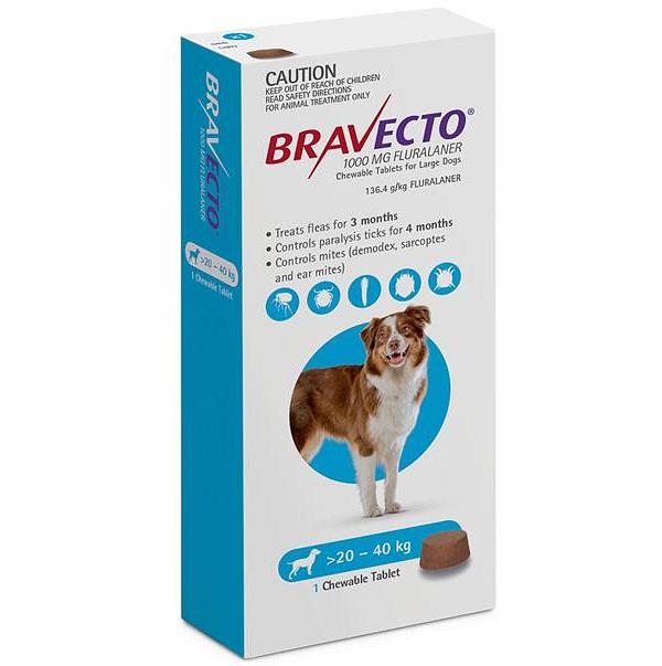Bravecto Large Dog Blue 20-40kg Single Chew Flea & Tick Control -