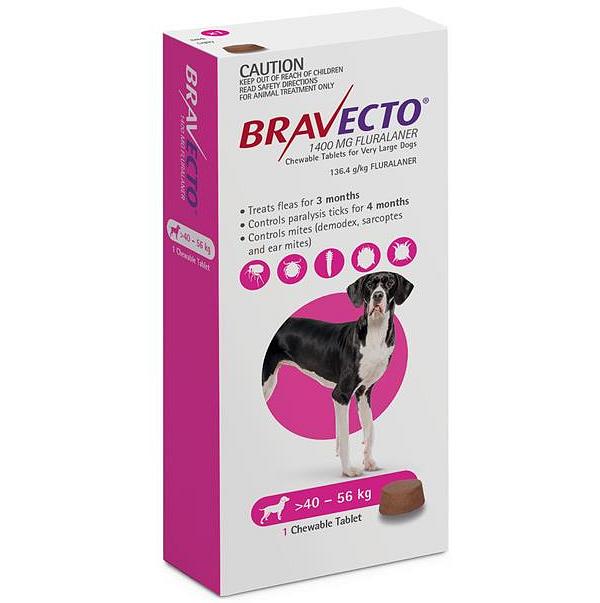 Bravecto Very Large Dog Purple Over 40kg Single Chew Flea & Tick Control - Extra