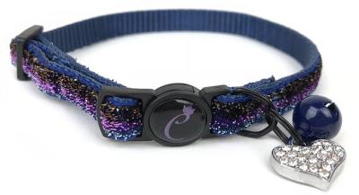 Cattitude Amethyst Sparkle Cat Collar with Breakaway Safety Clip, Bell & Diamante Heart