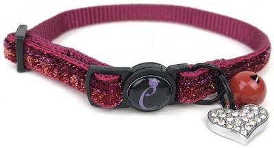 Cattitude Ruby Sparkle Cat Collar with Breakaway Safety Clip, Bell & Diamante Heart