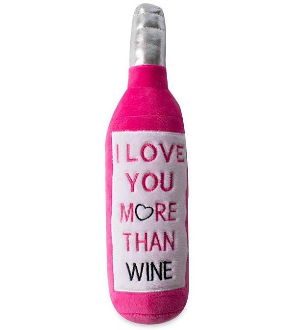 Fringe Studio Plush Bottle Squeaker Valentine's Dog Toy -  Love You More Than Wine