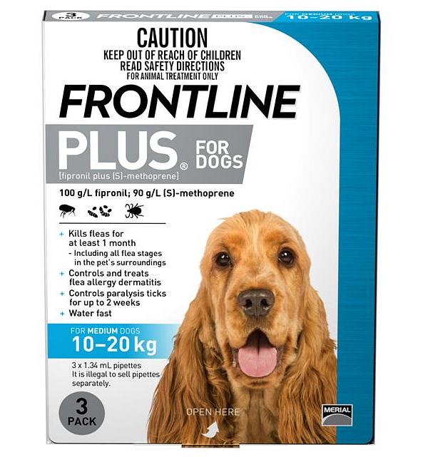 Frontline Plus Flea & Tick Protection for Dogs 10-20kg - 3 Pack