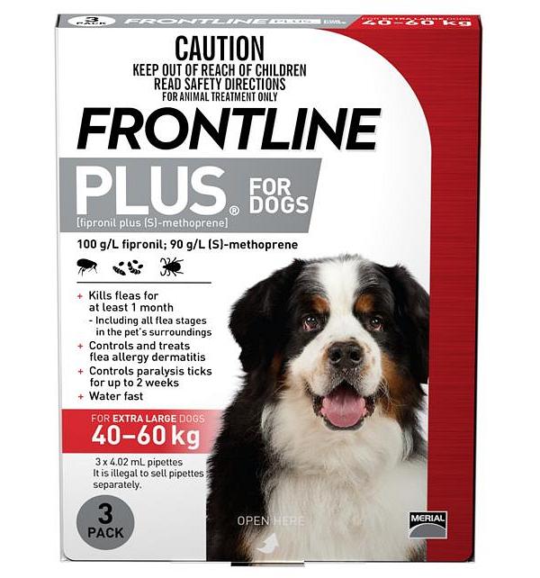 Frontline Plus Flea & Tick Protection for Dogs 40-60kg - 3 Pack