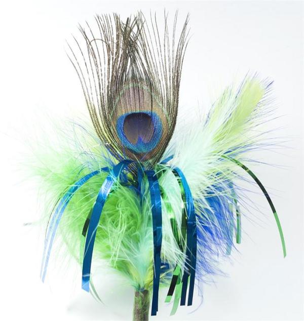 Go Cat Feather Cat Teaser Toy - Peacock Sparkler with Short Wand
