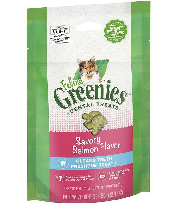 Greenies Feline Cat Dental Treats Savory Salmon Flavour 60g x 10 Packs
