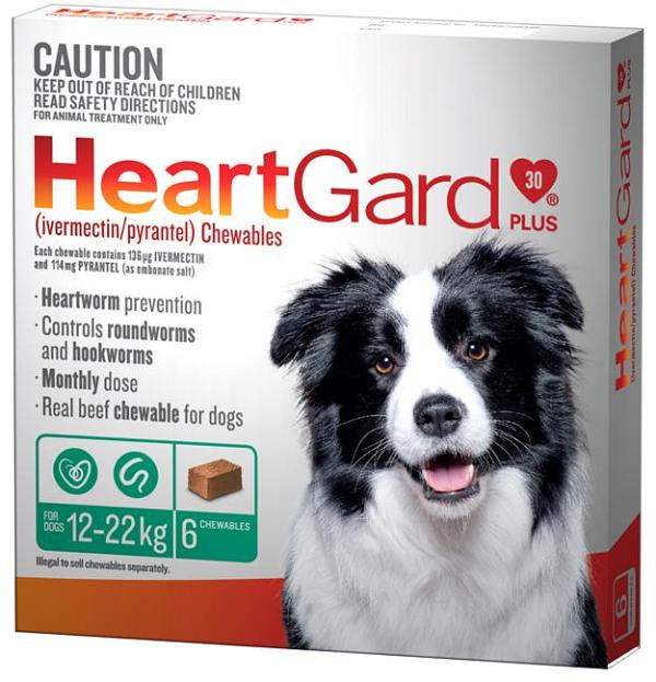 Heartgard 30 Plus Chews for Medium Dogs 12-22kg Green (6s)