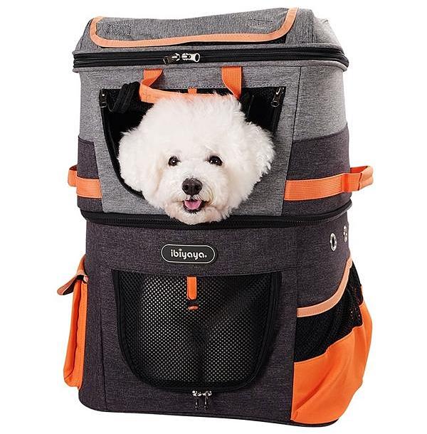 Ibiyaya Double-Decker Two-tier Pet Backpack for Cats & Small Dogs