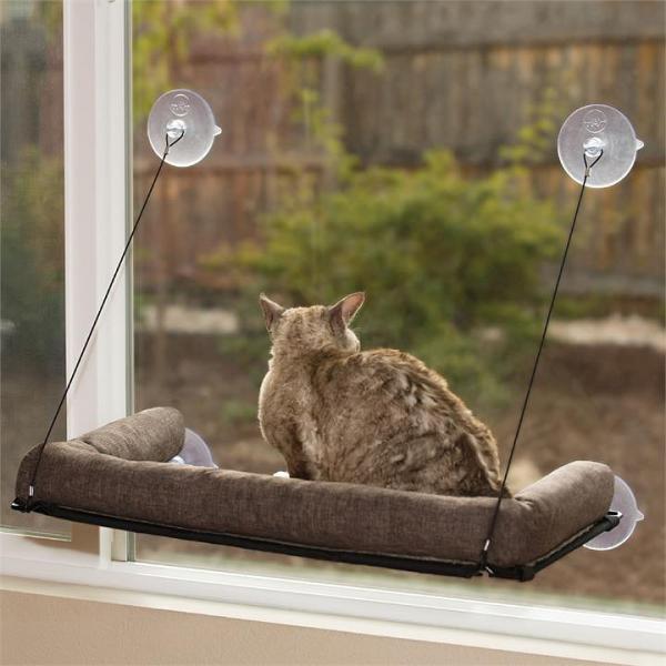 K&H EZ Mount Kitty Sill Window Mount Hammock Bed with Bolster for Cats