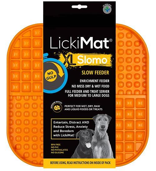 LickiMat Slomo Wet & Dry Double Slow Food Dog Bowl - X-Large Orange