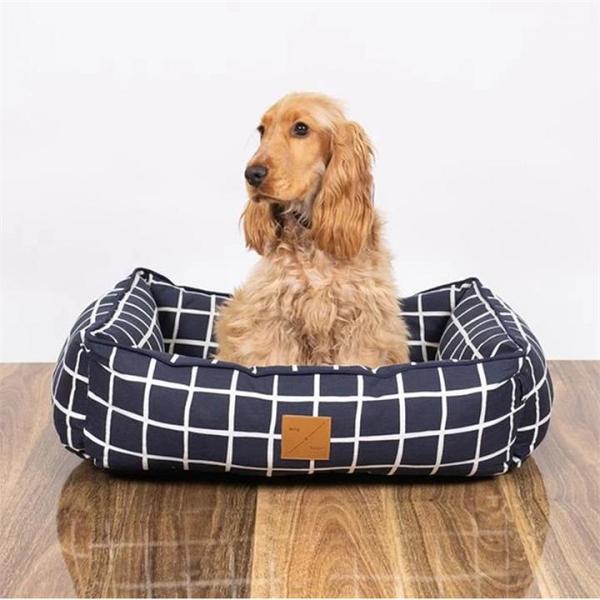 Mog & Bone Bolster Dog Bed - Navy Check -