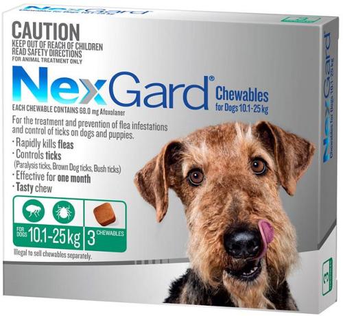 NEXGARD FOR DOGS 10.1-25KG - Green 3 Pack