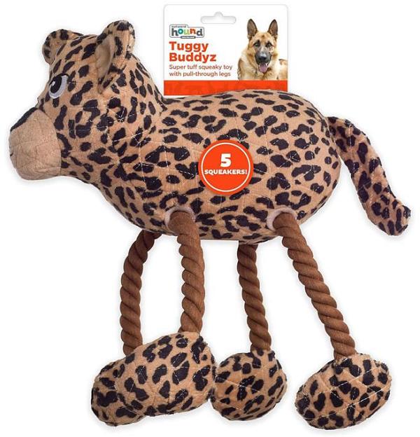 Outward Hound Tuggy Buddys Plush Squeaker Dog Tug Toy - Leopard