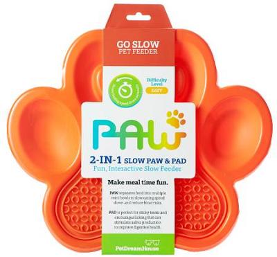 PAW 2-in-1 Slow Feeder & Anti-Anxiety Food Lick Pad for Cats & Dogs - Orange