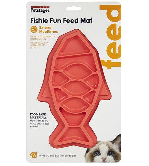 Petstages Fishie Fun Feed Mat Wet and Dry Slow Food Bowl for Cats - Pink