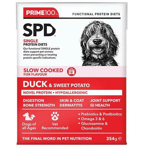 Prime100 SPD Slow Cooked Dog Food Single Protein Duck & Sweet Potato 12 x 354g