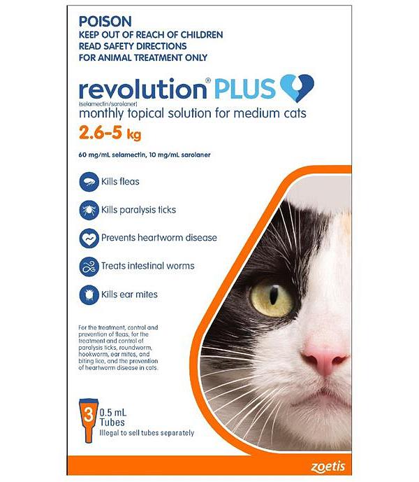 Revolution PLUS Flea, Worm & Tick Topical Prevention for Medium Cats 2.6-5kg - 3-Pack