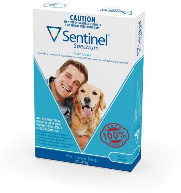 Sentinel Spectrum Flea, Heartworm & Intestinal Wormer - Large Dogs 22-45kg - 6-Pack