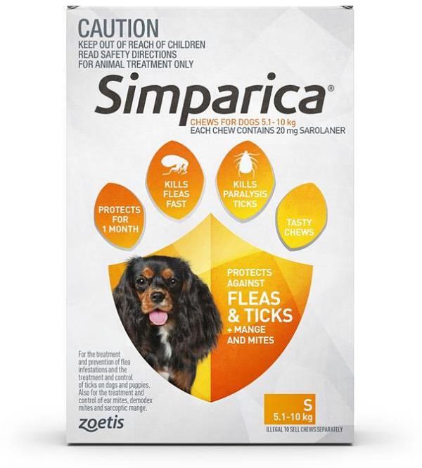 Simparica Flea & Tick Tablets for Small Dogs 5.1-10kg - 3-Pack