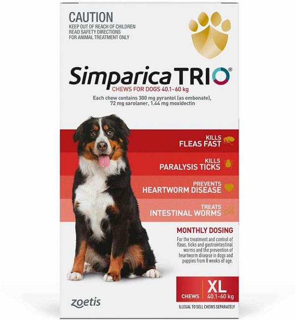 Simparica Trio Flea, Tick & Heartworm Chew for Extra Large Dogs 40.1-60kg - 6-Pack