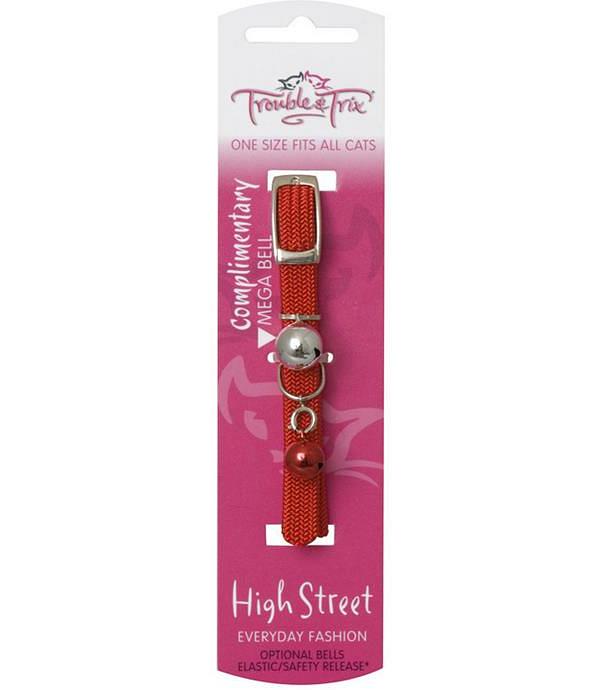 High Street Elastic Cat Collar with Double Bells - [Colour: Red]